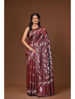 Ramshyam Collection - Maroon Blended Silk Kantha Saree with Unstitched Blouse
