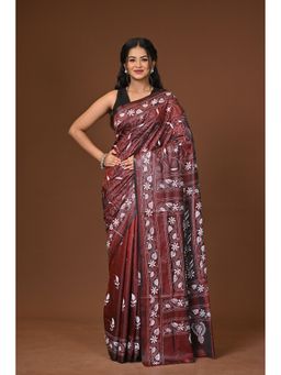 Ramshyam Collection - Maroon Blended Silk Kantha Saree with Unstitched Blouse