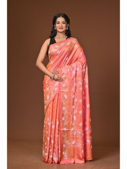 Ramshyam Collection - Orange Blended Silk Kantha Saree with Unstitched Blouse