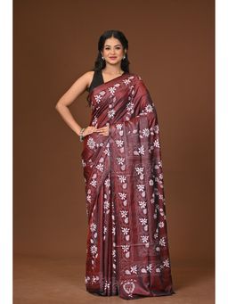 Ramshyam Collection - Maroon Blended Silk Kantha Saree with Unstitched Blouse