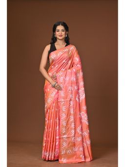 Ramshyam Collection - Orange Blended Silk Kantha Saree with Unstitched Blouse