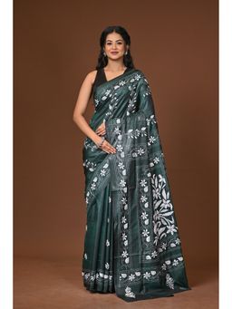 Ramshyam Collection - Green Blended Silk Kantha Saree with Unstitched Blouse