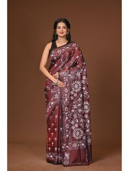 Ramshyam Collection - Maroon Blended Silk Kantha Saree with Unstitched Blouse