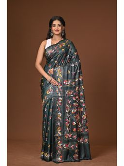 Ramshyam Collection - Green Blended Silk Kantha Saree with Unstitched Blouse