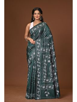 Ramshyam Collection - Teal Blended Silk Kantha Saree with Unstitched Blouse
