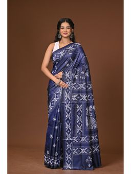 Ramshyam Collection - Navy Blue Blended Silk Kantha Saree with Unstitched Blouse