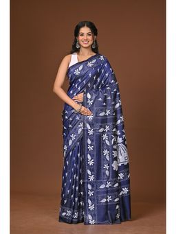 Ramshyam Collection - Navy Blue Blended Silk Kantha Saree with Unstitched Blouse