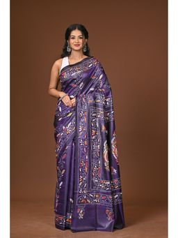 Ramshyam Collection - Purple Blended Silk Kantha Saree with Unstitched Blouse