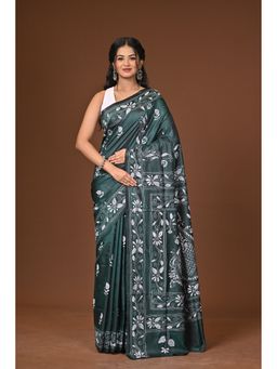 Ramshyam Collection - Green Blended Silk Kantha Saree with Unstitched Blouse