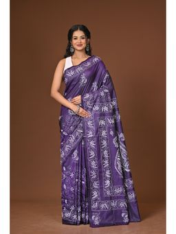 Ramshyam Collection - Purple Blended Silk Kantha Saree with Unstitched Blouse