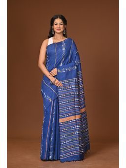 Ramshyam Collection - Navy Blue Khesh Kantha Saree with Unstitched Blouse