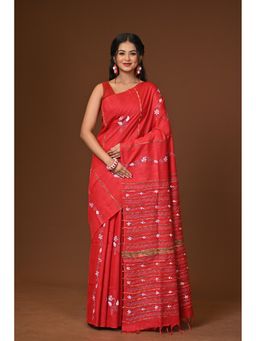 Ramshyam Collection - Red Khesh Kantha Saree with Unstitched Blouse
