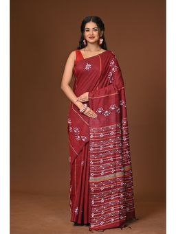 Ramshyam Collection - Maroon Khesh Kantha Saree with Unstitched Blouse