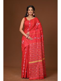 Ramshyam Collection - Red Khesh Kantha Saree with Unstitched Blouse