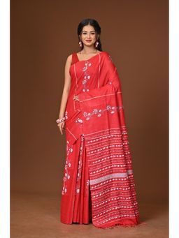 Ramshyam Collection - Red Khesh Kantha Saree with Unstitched Blouse