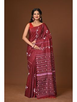 Ramshyam Collection - Maroon Khesh Kantha Saree with Unstitched Blouse