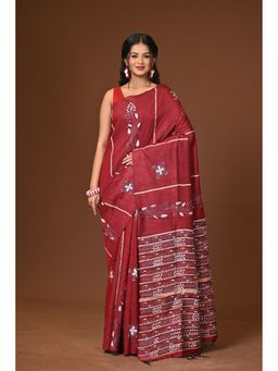 Ramshyam Collection - Maroon Khesh Kantha Saree with Unstitched Blouse