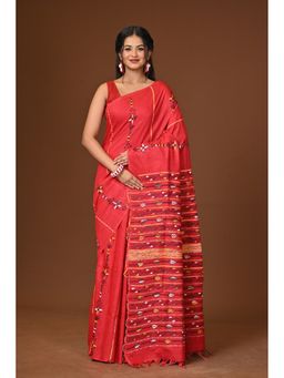 Ramshyam Collection - Red Khesh Kantha Saree with Unstitched Blouse