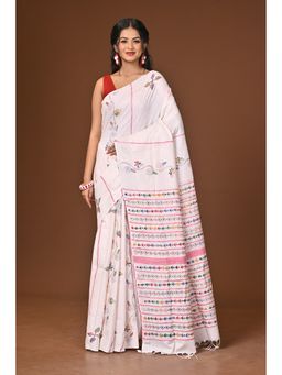 Ramshyam Collection - White Khesh Kantha Saree with Unstitched Blouse