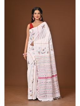 Ramshyam Collection - White Khesh Kantha Saree with Unstitched Blouse