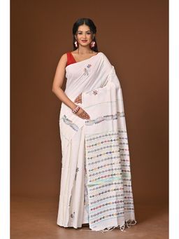 Ramshyam Collection - White Khesh Kantha Saree with Unstitched Blouse
