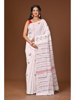 Ramshyam Collection - White Khesh Kantha Saree with Unstitched Blouse