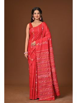 Ramshyam Collection - Red Khesh Kantha Saree with Unstitched Blouse