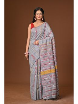 Ramshyam Collection - Grey Khesh Kantha Saree with Unstitched Blouse