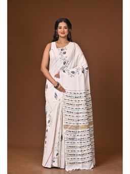 Ramshyam Collection - White Khesh Kantha Saree with Unstitched Blouse