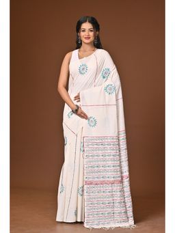 Ramshyam Collection - White Khesh Kantha Saree with Unstitched Blouse