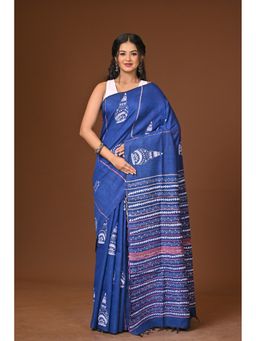 Ramshyam Collection - Navy Blue Khesh Kantha Saree with Unstitched Blouse