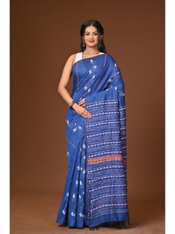Ramshyam Collection - Navy Blue Khesh Kantha Saree with Unstitched Blouse