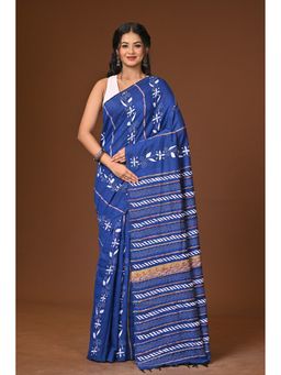 Ramshyam Collection - Navy Blue Khesh Kantha Saree with Unstitched Blouse