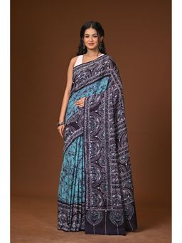 Ramshyam Collection - Blue Hand Batik Cotton Saree with Unstitched Blouse