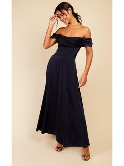 Little Mistress - Navy Draped Bardot Maxi Dress