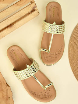 ROCIA - Green Women Woven Kolhapuri Comfort Flats