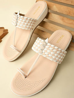 ROCIA - White Women Woven Kolhapuri Comfort Flats