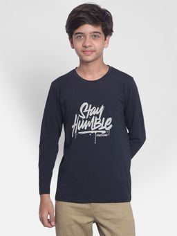 CRIMSOUNE CLUB - Boys Navy Blue Printed T-shirt with Round Neck Collar