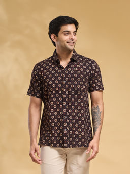 Fabindia - Black Cotton Ajrakh Printed Bush Shirt