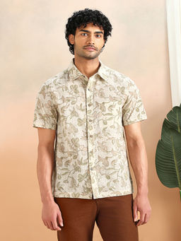 Fabindia - Beige Cotton Hand Block Printed Bush Shirt