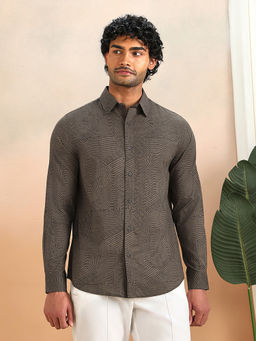 Fabindia - Brown Cotton Hand Block Printed Slim Fit Shirt