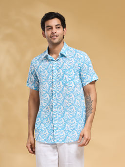 Fabindia - Blue Cotton Hand Block Printed Shirt