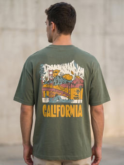 Nobero - Men's Green Oversized Graphic T-Shirt