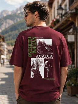 Nobero - Men's Maroon Oversized Graphic T-Shirt