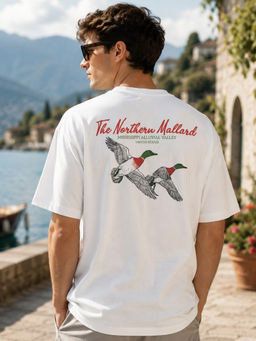 Nobero - Men's White Oversized Graphic T-Shirt