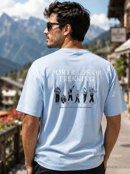 Nobero - Men's Blue Oversized Graphic T-Shirt