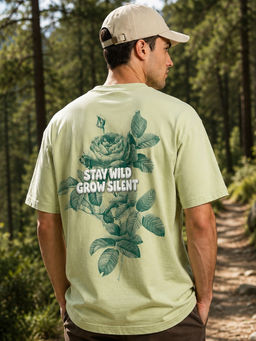 Nobero - Men's Green Oversized Floral T-Shirt