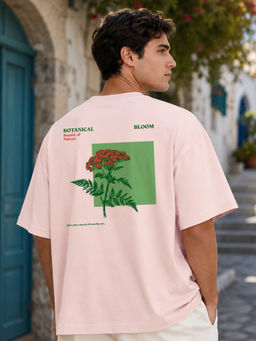 Nobero - Men's Pink Oversized Graphic T-Shirt