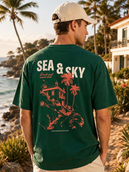 Nobero - Men's Green Oversized Graphic T-Shirt