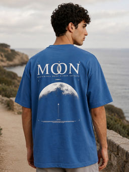 Nobero - Men's Blue Oversized Graphic T-Shirt